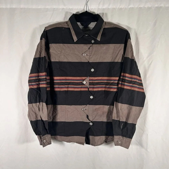 Roper Tops - Roper Shirt Women's Medium Blue Grey Striped Button Up Collared Shoulder Pads